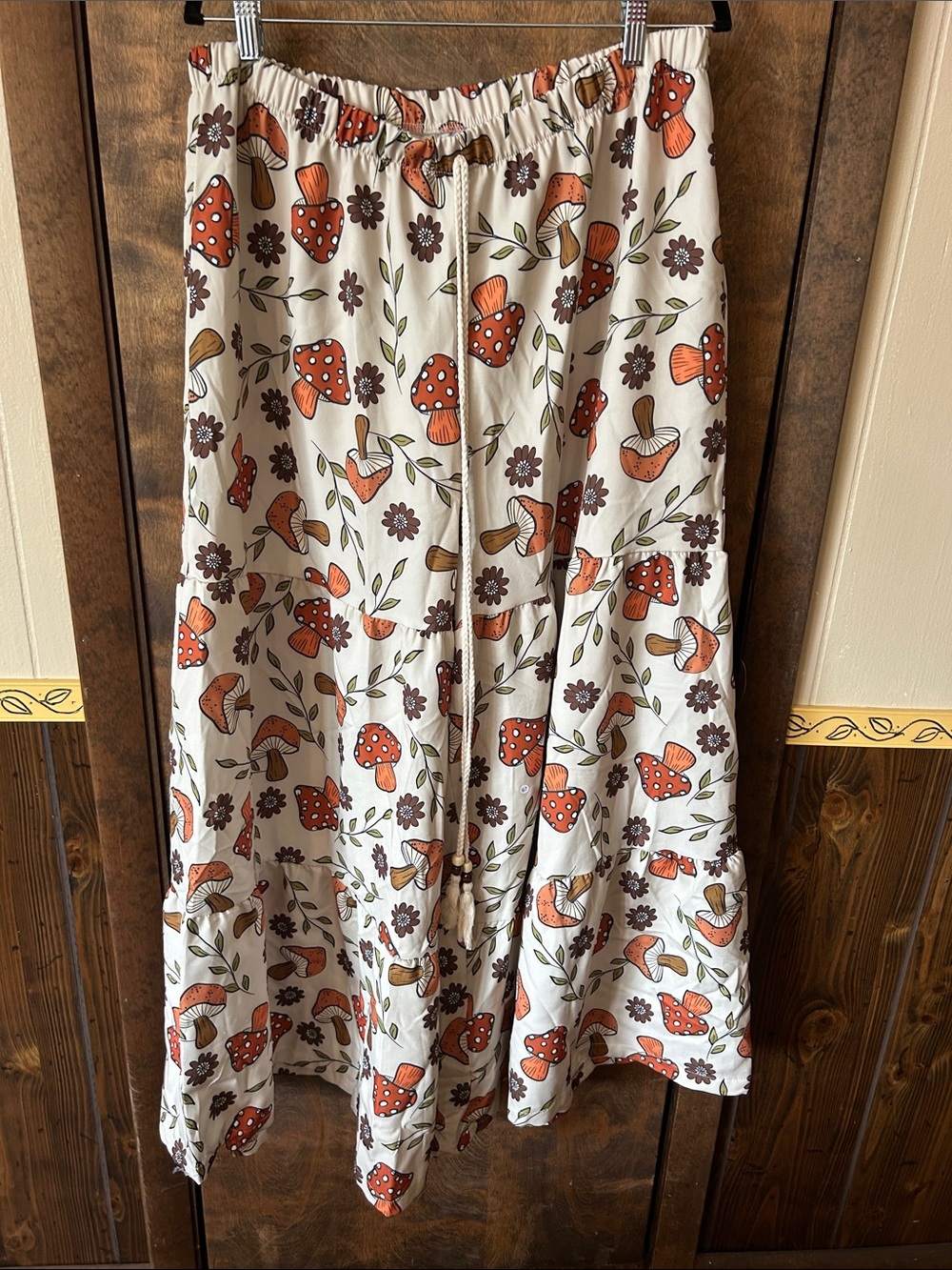 SHEIN Cream Mushroom Print Tiered palazzo Pants  - Casual Boho 2XL